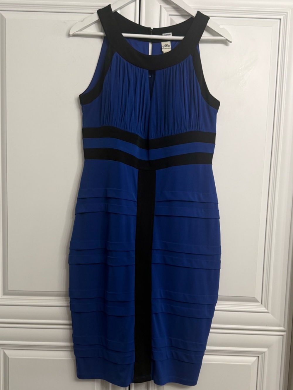 Signature by Sangria Size 10 Sleeveless Royal Blue and Black Midi Sheath Dress